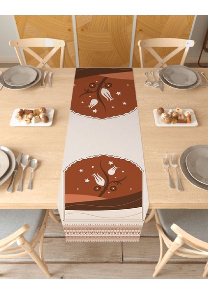 Lale Etnik Anadolu Motif Özel Tasarım Runner Dijital Baskılı Dekoratif Masa Örtüsü Ev Dekorasyonu