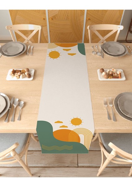 Geometrik Çizgi Güneş Desen Özel Tasarım Runner Dijital Baskılı Dekoratif Masa Örtüsü Ev Dekorasyonu