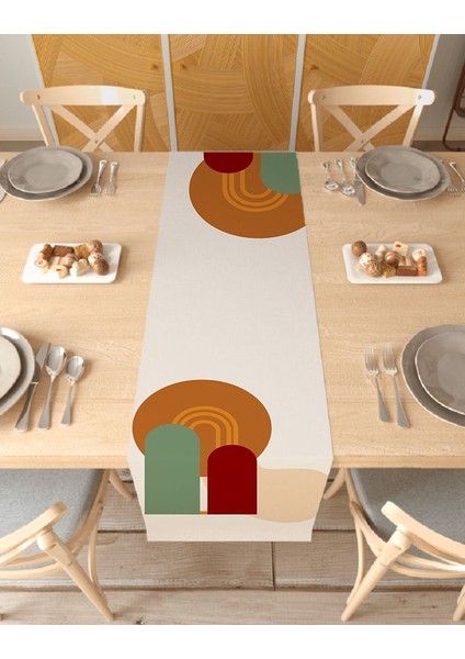 Geometrik Çizgi Bohem Desen Özel Tasarım Runner Dijital Baskılı Dekoratif Masa Örtüsü Ev Dekorasyonu