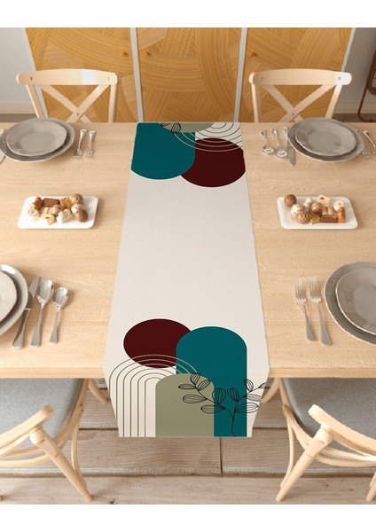 Yaprak Bohem Desenli Özel Tasarım Runner Dijital Baskılı Dekoratif Masa Örtüsü Modern Ev Dekorasyonu