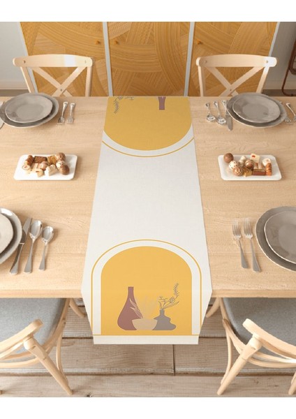 Vazo Bohem Desenli Özel Tasarım Runner Dijital Baskılı Dekoratif Masa Örtüsü Modern Ev Dekorasyonu