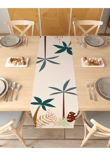 Palmiye Yaprak Bohem Desen Özel Tasarım Runner Dijital Baskılı Dekoratif Masa Örtüsü Ev Dekorasyonu
