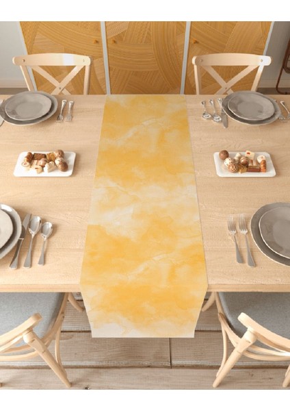 Sarı Bohem Bej Desenli Şık Özel Tasarım Runner Dijital Baskılı Dekoratif Masa Örtüsü Ev Dekorasyonu