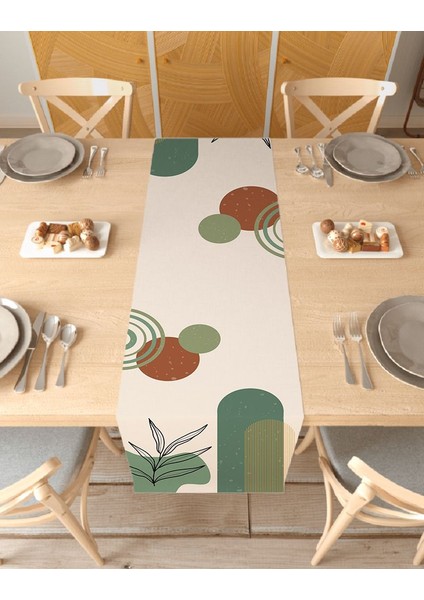 Yaprak Bohem Desenli Özel Tasarım Runner Dijital Baskılı Dekoratif Masa Örtüsü Modern Ev Dekorasyonu