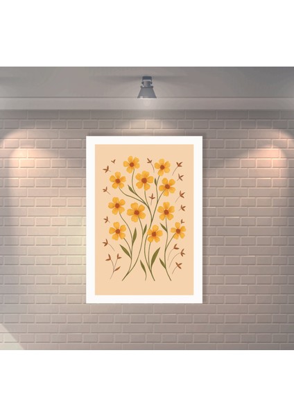 Sarı Papatyalar Retro Mdf Duvar Dekarasyon Tablosu