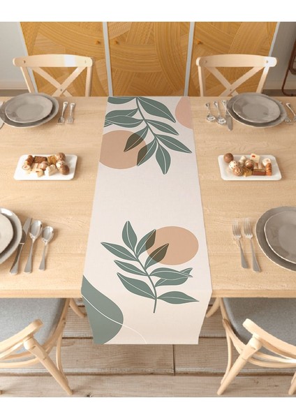 Yaprak Bohem Desenli Özel Tasarım Runner Dijital Baskılı Dekoratif Masa Örtüsü Modern Ev Dekorasyonu