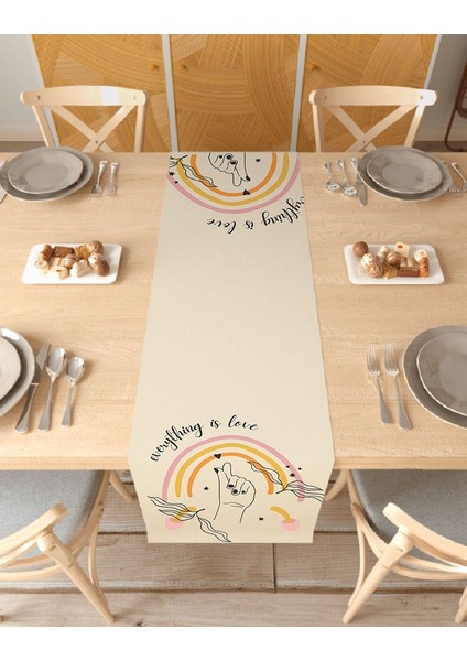Love Aşk Kalp Desenli Özel Tasarım Runner Dijital Baskılı Dekoratif Masa Örtüsü Şık Ev Dekorasyonu