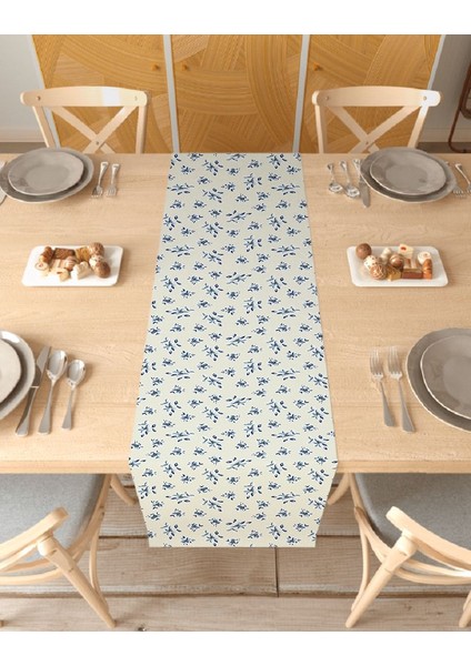 Çiçek Yaprak Desenli Özel Tasarım Runner Dijital Baskılı Dekoratif Masa Örtüsü Modern Ev Dekorasyonu