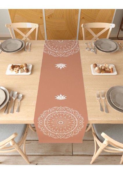 Mandala Lotus Desenli Şık Özel Tasarım Runner Dijital Baskılı Dekoratif Masa Örtüsü Ev Dekorasyonu