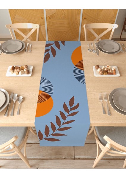 Yaprak Bohem Desenli Özel Tasarım Runner Dijital Baskılı Dekoratif Masa Örtüsü Modern Ev Dekorasyonu