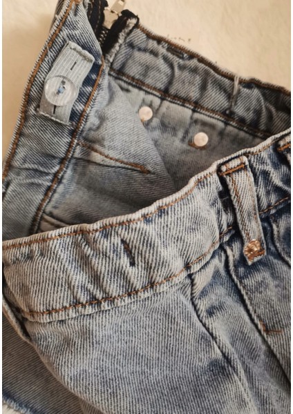 Kız Çocuk Jeans Pamuklu Kot Şort Etek Mavi 4-10 Yaş