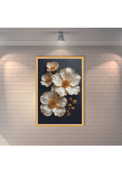 Beyaz Çiçekler Retro Mdf Duvar Dekarasyon Tablosu