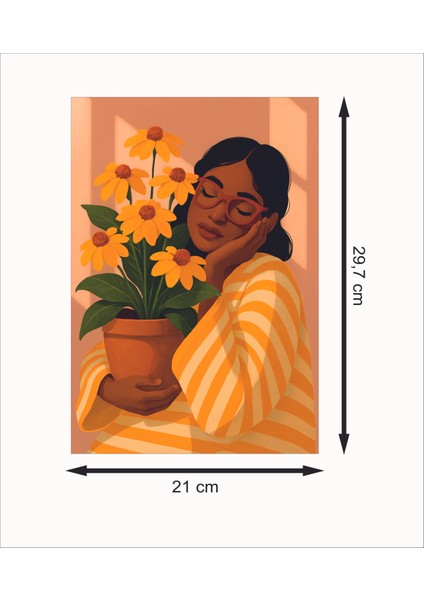 Saksıda Ki Çiçek ve Gözlüklü Kız Retro Mdf Duvar Dekarasyon Tablosu fiyatları