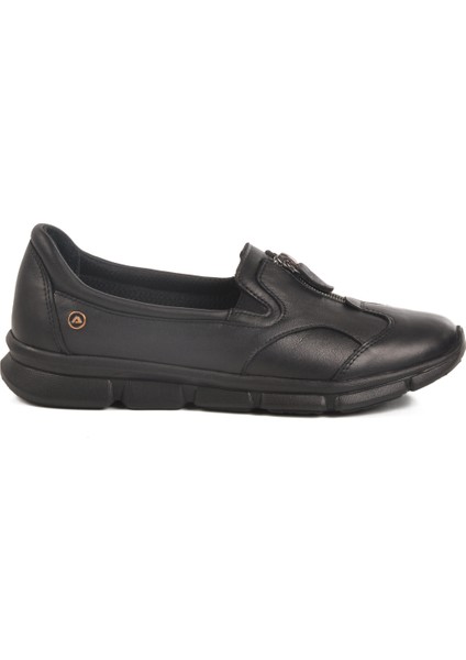 Siyah Hakiki Deri Kadın Casual Ayakkabı