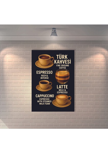 Türk Kahvesi , Espresso , Latte , Cappucino Retro Mdf Duvar Dekarasyon Tablosu