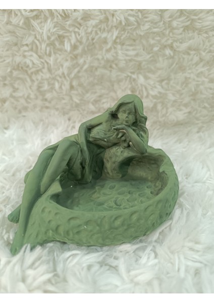 Taş Tozu Renkli Deniz Kızı Figürlü Kültablası Küllük Takı Kutusu