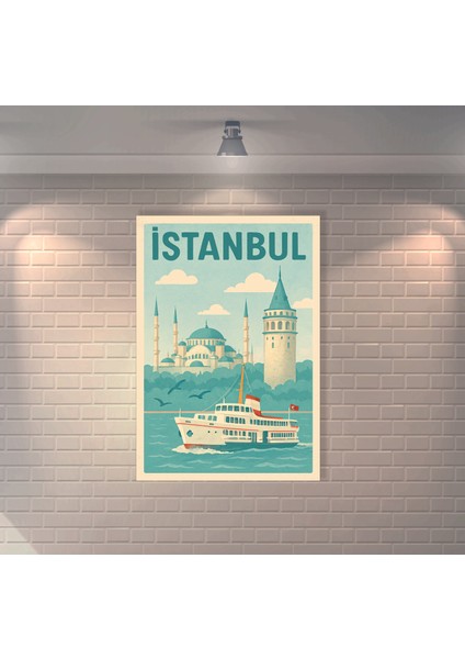 Istanbul Galata Kulesi ve Ayasofya Retro Mdf Duvar Dekarasyon Tablosu