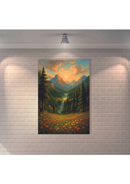Dağ Manzarası Retro Mdf Duvar Dekarasyon Tablosu