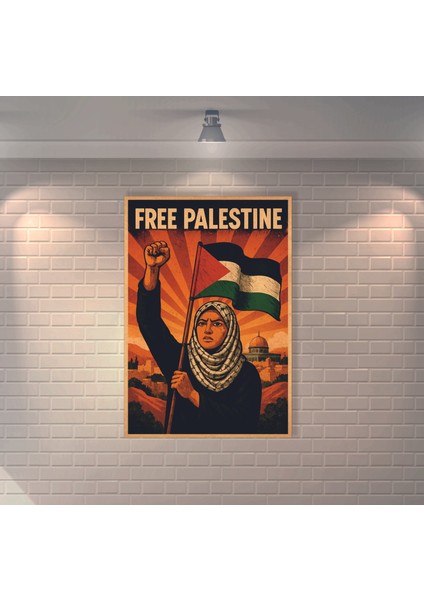 Free Palestine 3 Retro Mdf Duvar Dekarasyon Tablosu