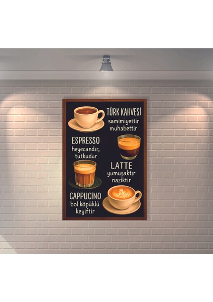 Türk Kahvesi , Espresso , Latte , Cappucino 2 Retro Mdf Duvar Dekarasyon Tablosu