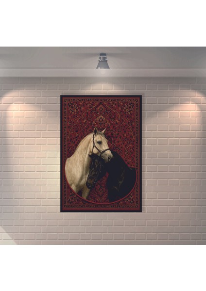 Siyah ve Beyaz Atlar Retro Mdf Duvar Dekarasyon Tablosu
