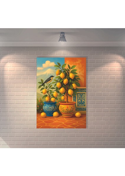 Saksıda Limon Ağacı Retro Mdf Duvar Dekarasyon Tablosu