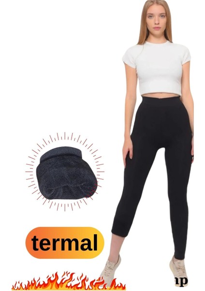 Kadın Kışlık Siyah Havlu Külotlu Çorap Ayaksız Bilek Boy