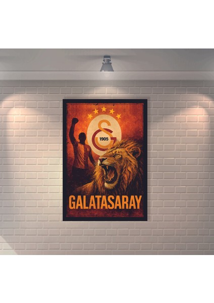 Galatasaray 5 Yıldız Aslan Retro Mdf Duvar Dekarasyon Tablosu