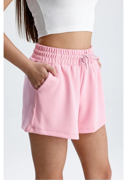 Kadın Pembe Şort Modal Kumaş Yumuşak Dokulu Esnek Likralı Bağcıklı Çift Cepli Şort fiyatları