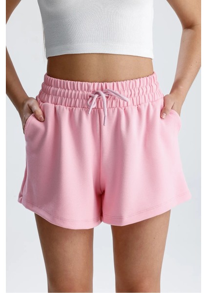 Kadın Pembe Şort Modal Kumaş Yumuşak Dokulu Esnek Likralı Bağcıklı Çift Cepli Şort fırsatları