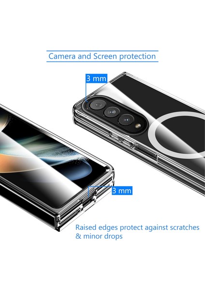 Samsung Galaxy Z Fold 3 Uyumlu Köşe Korumalı Darbe Emici Sert Sararmaz Şeffaf Magsafe Kılıf
