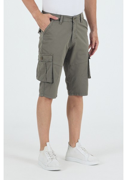 Erkek Kargo Cepli Diz Altı Uzun Şort Koyu Çağla Renk Bermuda Kapri fiyatları