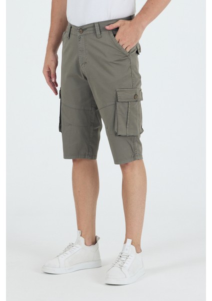 Erkek Kargo Cepli Diz Altı Uzun Şort Koyu Çağla Renk Bermuda Kapri fırsatları