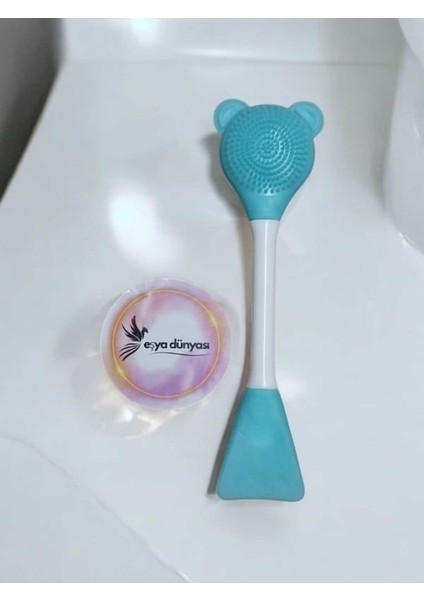 Turkuaz 2'li Ayıcık Silikon Maske Spatulası, Peeling ve Temizleme Fırçası