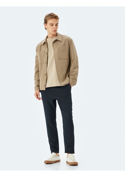 Yeni Sezon Katlamalı Paça Viskon Karışımlı Düğmeli Beli Bağcıklı Slim Fit Yazlık Pantolon