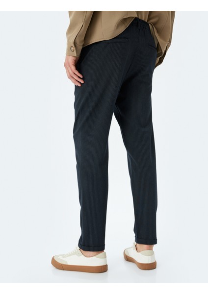 Yeni Sezon Katlamalı Paça Viskon Karışımlı Düğmeli Beli Bağcıklı Slim Fit Yazlık Pantolon