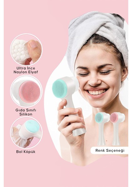 Çift Taraflı Silikon Yüz Temizleme ve Masaj Aleti, Peeling ve Bakım Cihazı