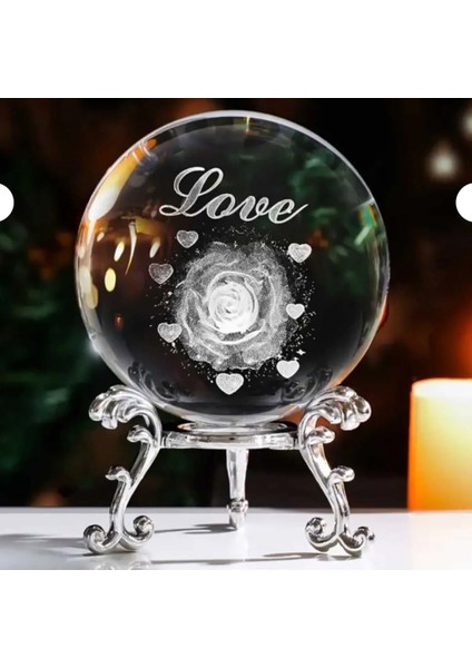 Dekoratif Metal Ayaklı Love Yazılı Kalp Desenli Kristal Cam Küre 6cm fırsatları