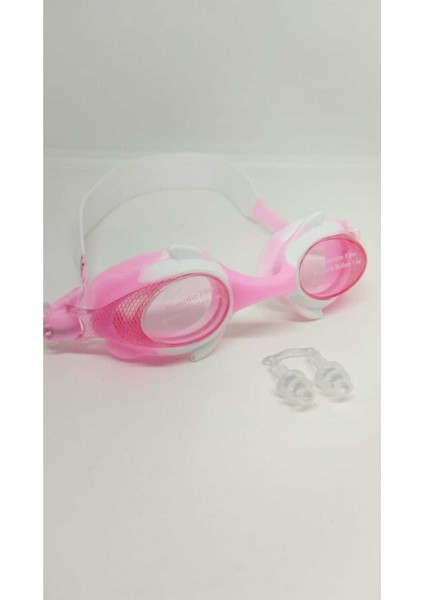 Çocuklar Için Şık Pembe Beyaz Yüzücü Gözlüğü, Standart Ebat, Konforlu Kullanım