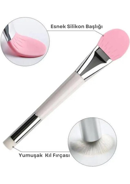Çift Taraflı Silikon ve Kıl Maske Fırçası, Pembe Renkli