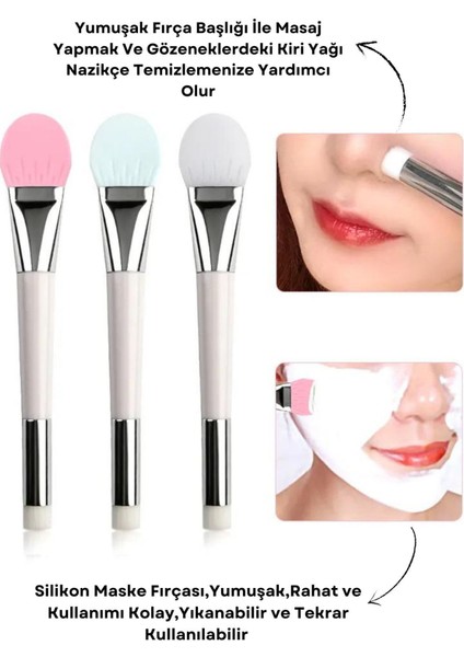 Çift Taraflı Silikon ve Kıl Maske Fırçası, Pembe Renkli