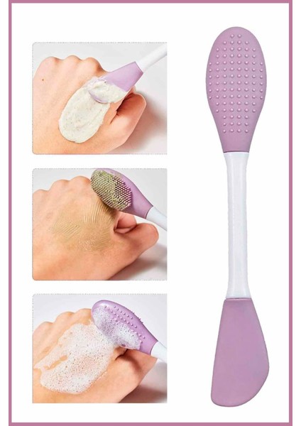 Çok Renkli Silikon Yüz Temizleme Fırçası ve Maske Spatulası, 2'li Set