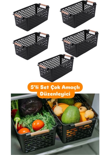Siyah 5 Li Çok Amaçli Düzenleyici Sepet Seti Mutfak, Banyo, Ofs ve Dolap Içi Organizer