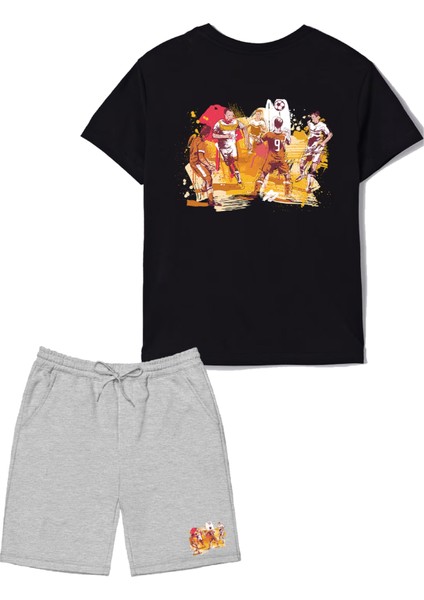 2'li Set Baskılı Erkek Çocuk Pamuk Şort Tshirt Takım Futbol 5 6 7 8 9 10 11 12 13 14 Yaş Tişört