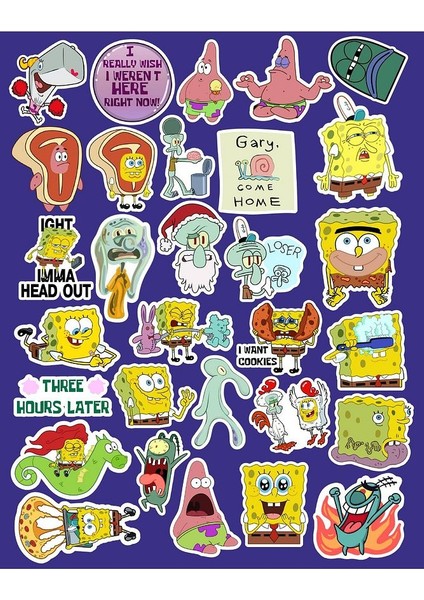 Sünger Bob Kare Şort Seri 2 Sticker Telefon Laptop Notebook Tablet Defter Matara Stiker Etiket
