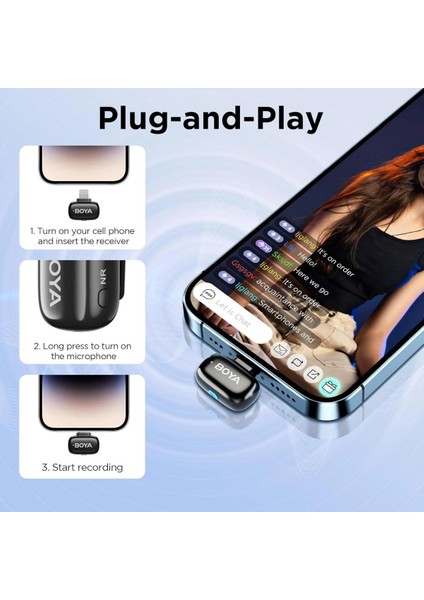 Mini-16 (1tx+1rx) Iphone-Ipad Için Gürültü Engelleyicili Kablosuz Yaka Mikrofonu Lightning Device