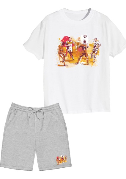 2'li Set Baskılı Erkek Çocuk Pamuk Şort Tshirt Takım Futbol 5 6 7 8 9 10 11 12 13 14 Yaş Tişört