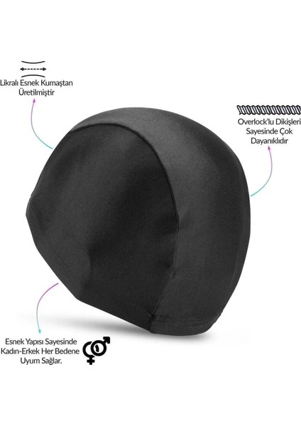 4'lü Yüzücü Seti, Kumaş Bone, Kulak ve Burun Tıkaçlı, Havuz ve Deniz Için Siyah