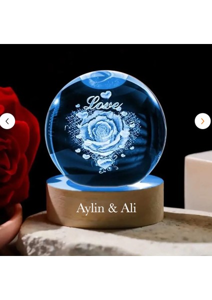 Sevgi Küresi – Kişiye Özel Isimli Kristal Aydınlatmalı Hediye 6cm