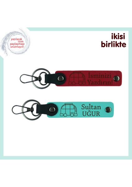 Karavanla Geçen Mevsimlere Hatıra , Kişisel Yazılabilir Anahtarlık Takımı, Kırmızı-Turkuaz